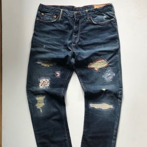 Handcrafted patched denim jeans